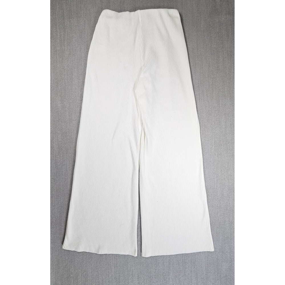 Zara Women's Off-White Knit Wide-Leg Pants High-Rise Elastic Waist Lounge - Picture 14 of 15